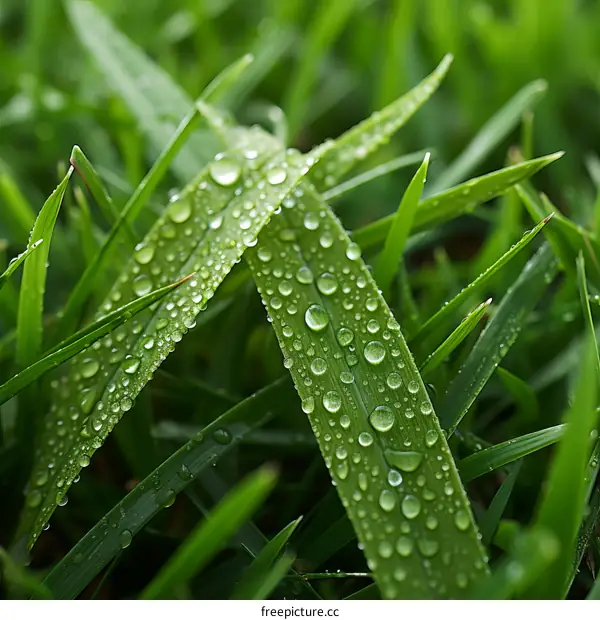 Close-up of water droplets on green grass blades