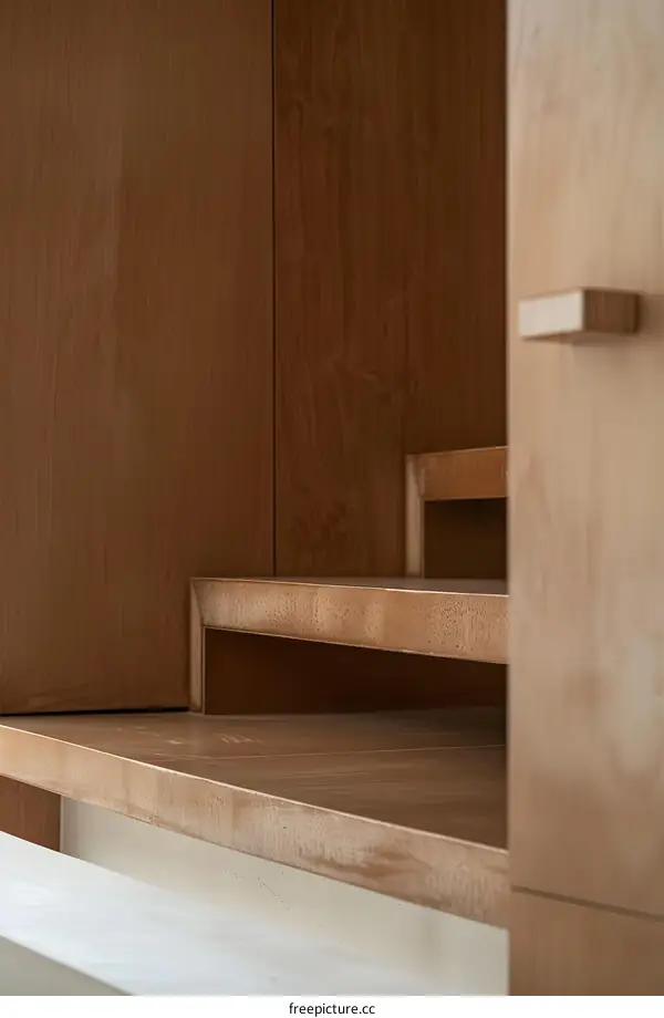 Simple Wooden Shelving Unit with Detailed Close Up
