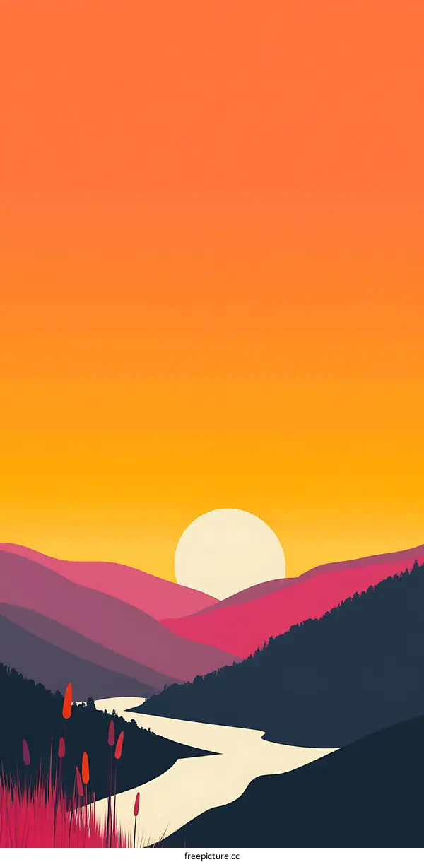 Simple Sunset Landscape With Mountains and a River