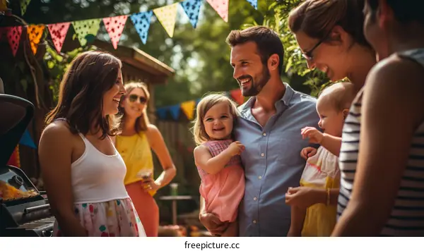 Happy family and friends enjoying a summer barbecue in the backyard