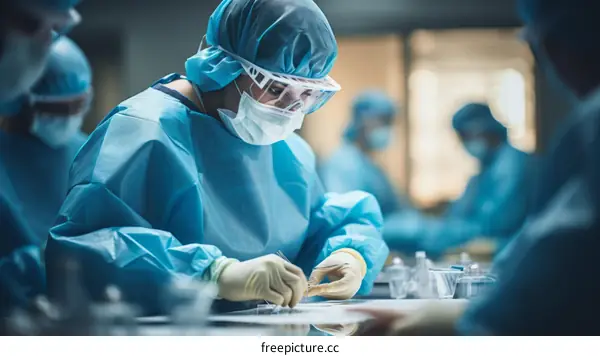 Scientists in protective gear working in a laboratory