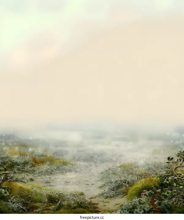 Fantasy Landscape Background with Mossy Ground and Soft Light