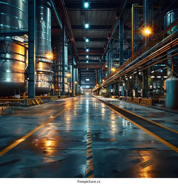 Abandoned Factory Illuminated by Bright Lights