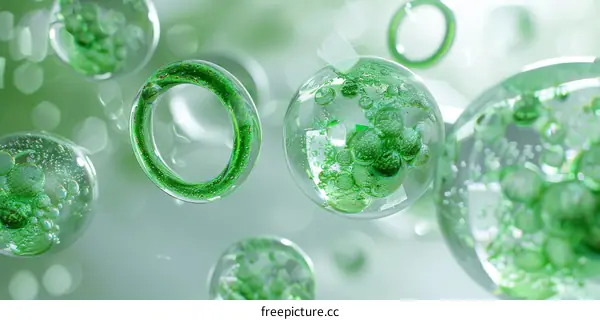 Green Bubbles Floating on Green