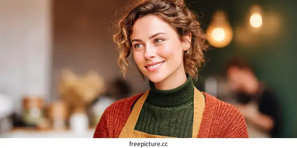 Smiling Woman in a Cafe