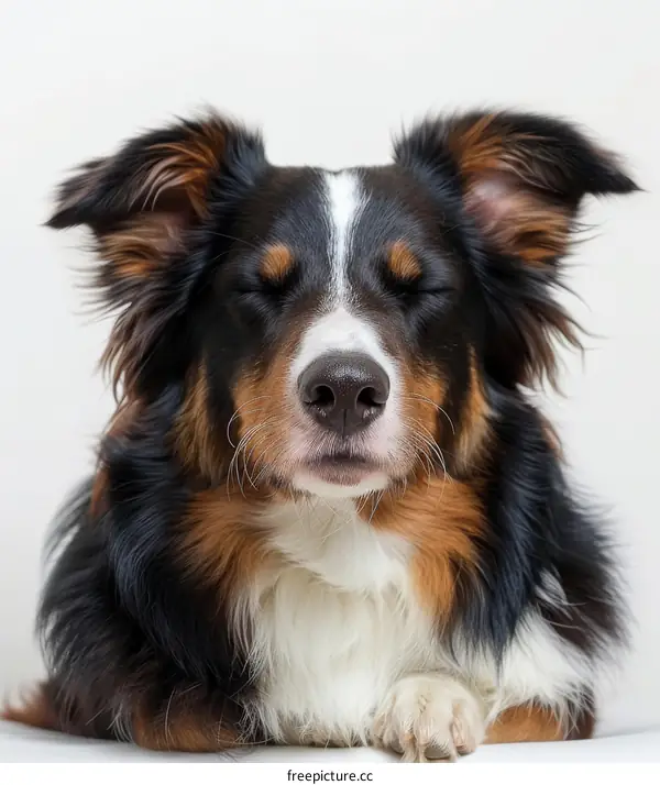 A Border Collie dog with eyes closed