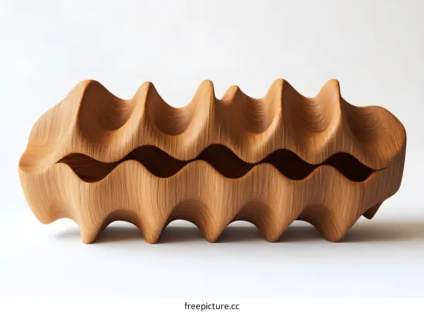 Wooden Sculpture in Wavy Abstract Design