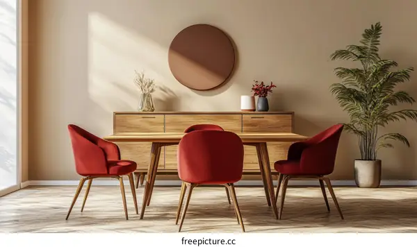 Dining Room Interior Design with Red Chairs