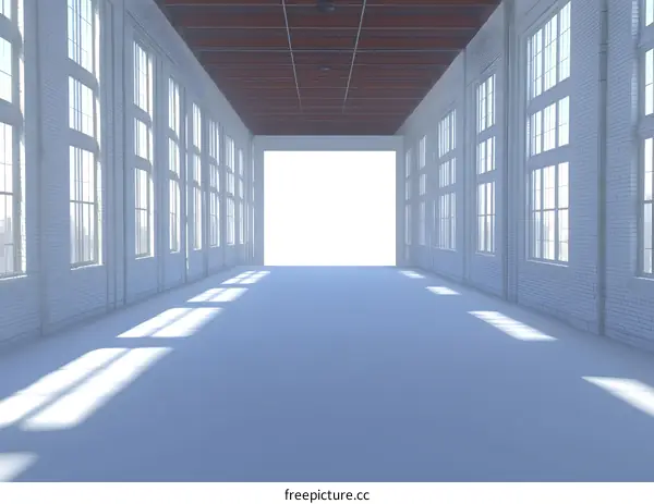 Empty Warehouse Interior With White Brick Walls And Windows