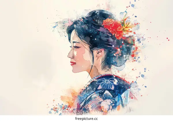 Portrait of a Japanese woman in traditional clothing