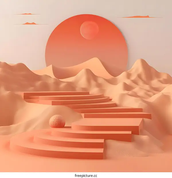 Abstract Minimalist Desert Landscape with Circular Steps