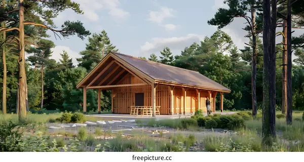 Wooden Cabin in Forest Landscape