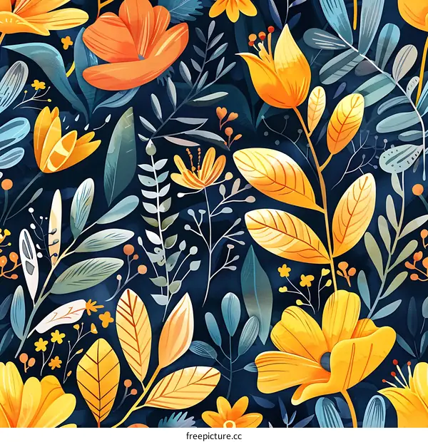 Floral Pattern with Yellow and Orange Flowers