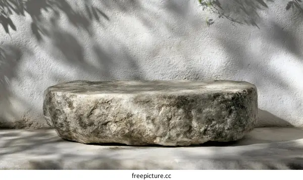 Rustic Stone Slab Display Platform Against a Light Gray Wall