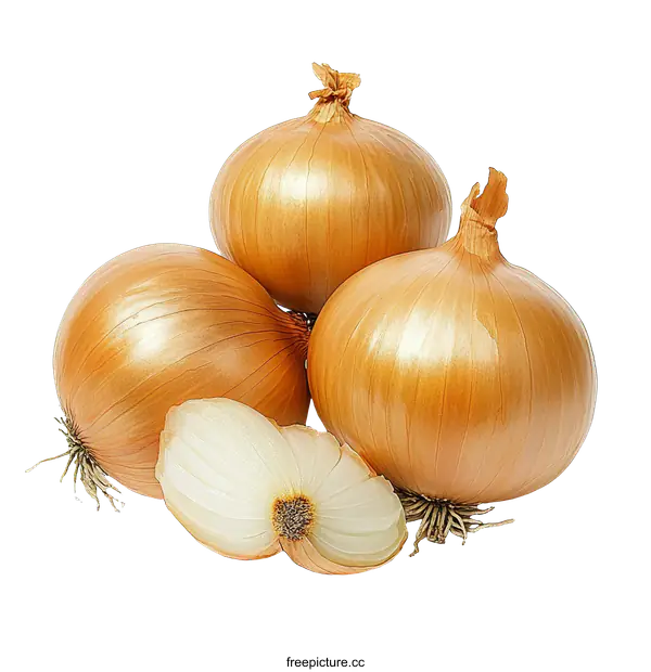 [Transparent Background PNG]Fresh Yellow Onions with Slices
