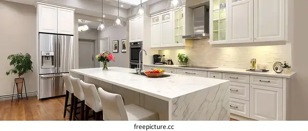 Modern White Kitchen Island with Granite Countertop
