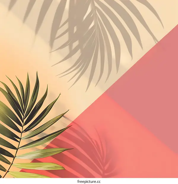 Palm Leaves Shadow on Peach and Yellow Background