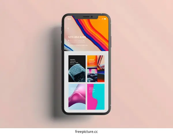 Mobile Phone Displaying Abstract Colorful App Design