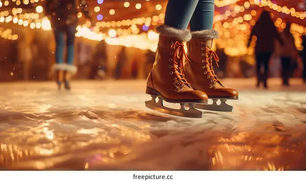 ice skating at christmas market with blurred lights in background