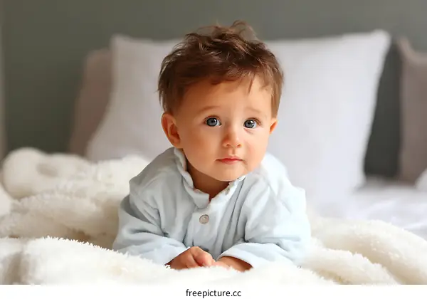 Adorable Baby Boy in a Light Blue Onesie