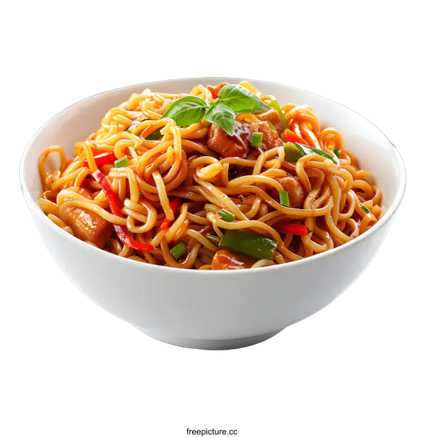 [Transparent Background PNG]Bowl of Chicken Noodles with Vegetables
