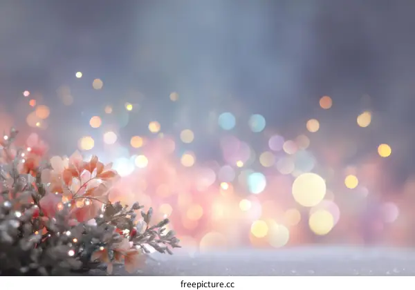 Winter Festive Floral Background with Bokeh Lights