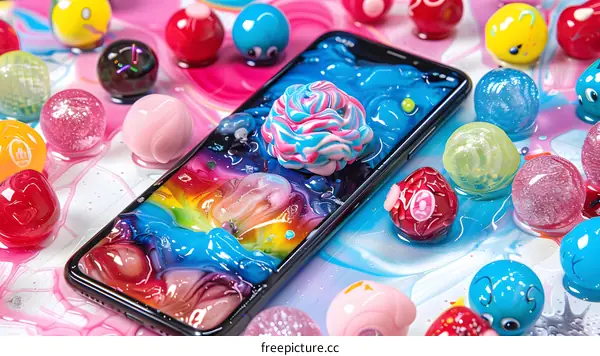 Colorful Abstract Art with Smartphone and Balls