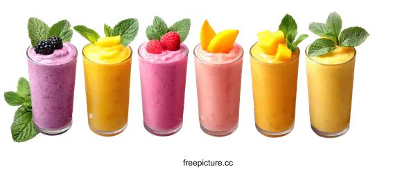 [Transparent Background PNG]Assortment of Colorful Fruit Smoothies