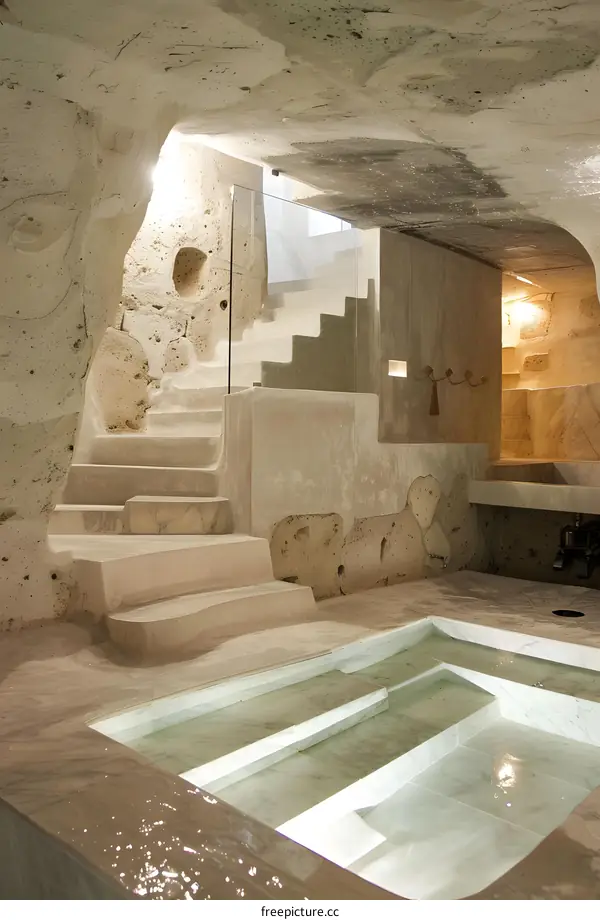 Modern Minimalist Bathroom With Stone Walls And Jacuzzi