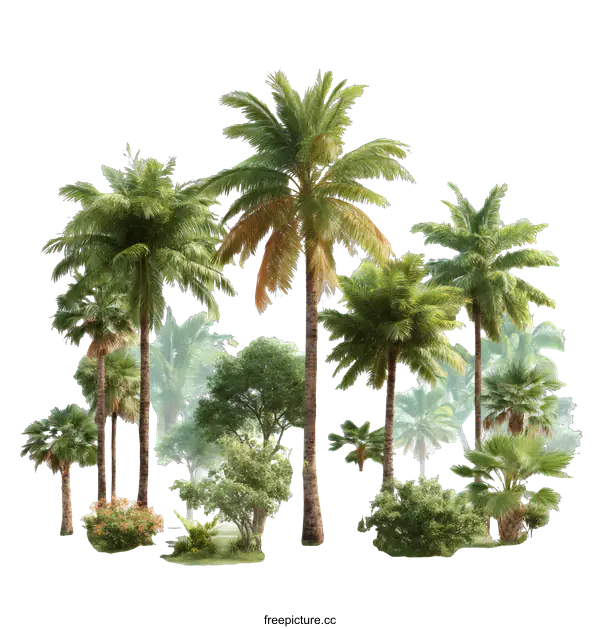 [Transparent Background PNG]Tropical Palm Trees Landscape Illustration