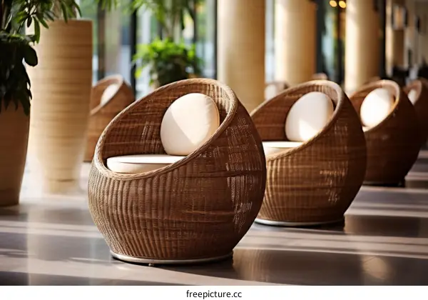 Luxurious Lobby with Modern Rattan Wicker Chairs