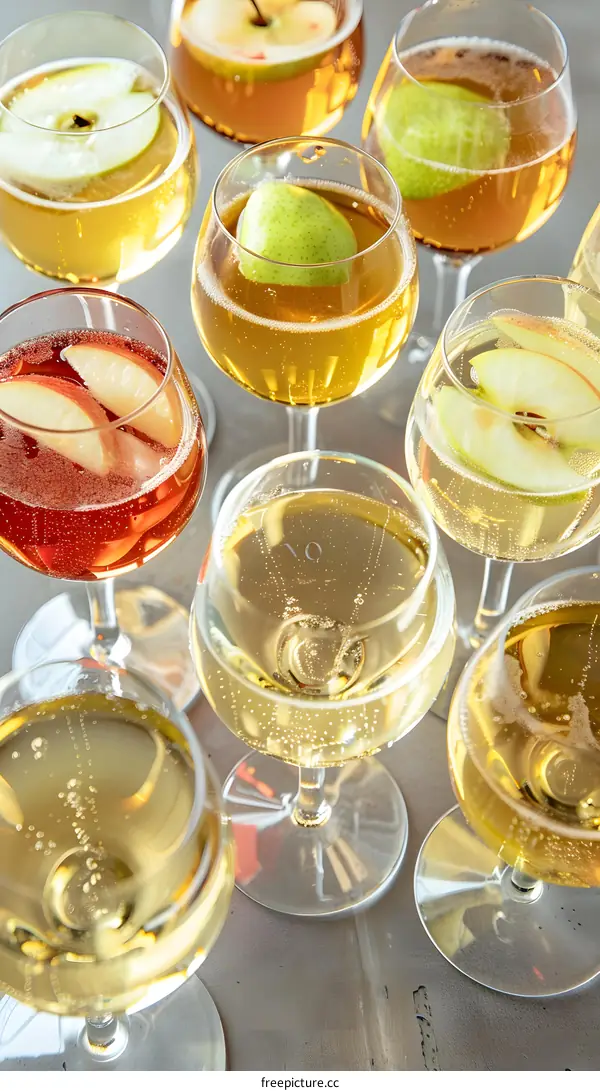 Sparkling Apple Cider in Glasses on a Grey Background