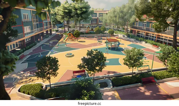 Colorful Playground in a Residential Area