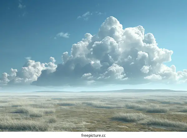 White Fluffy Clouds Over a Vast Grassy Field