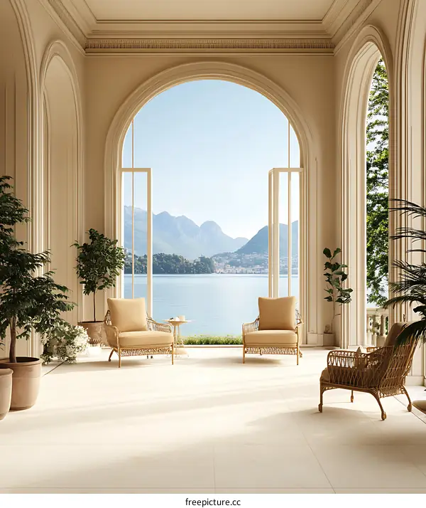 Luxury Villa Interior Design With Mountain View And Large Windows