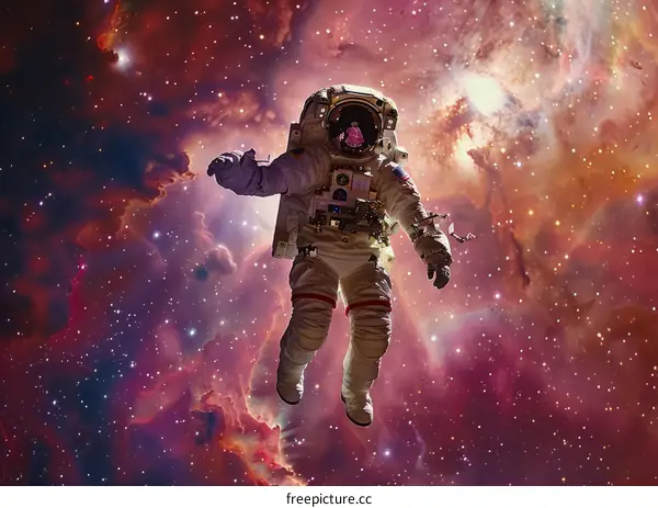 Astronaut in a spacesuit floating in the vastness of space