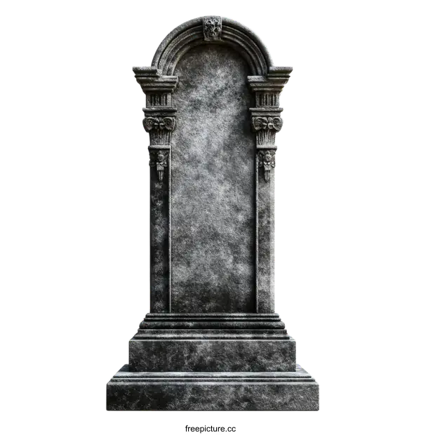 [Transparent Background PNG]Antique Gray Stone Tombstone with Empty Plaque