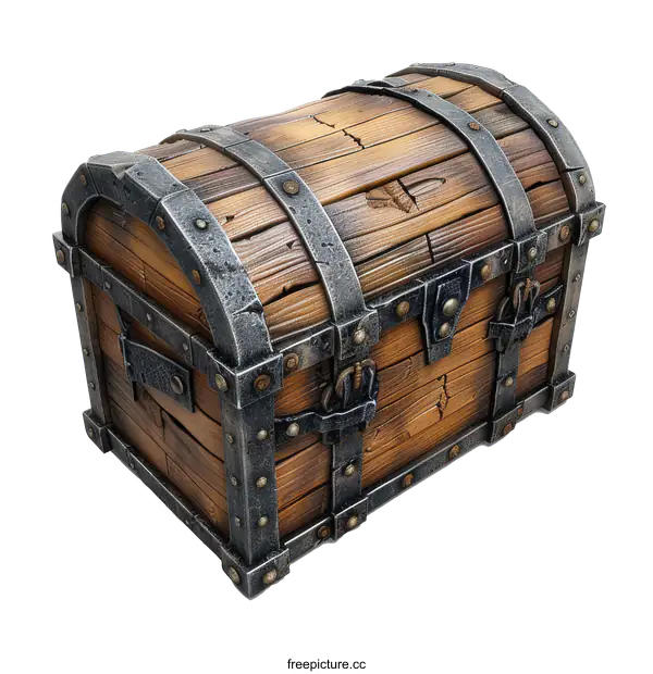[Transparent Background PNG]Old Wooden Chest with Metal Details