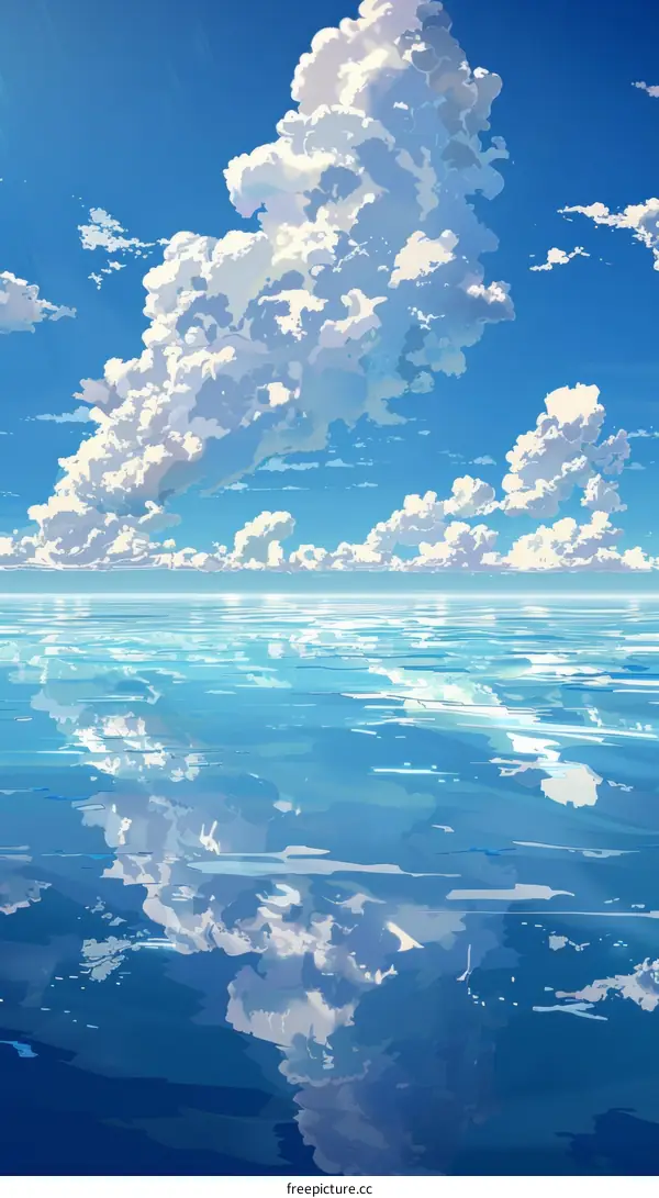 Azure Sky and Luminescent Clouds Reflected on the Ocean