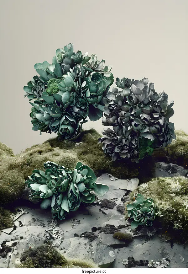 Green Flower Bouquet with Moss Background