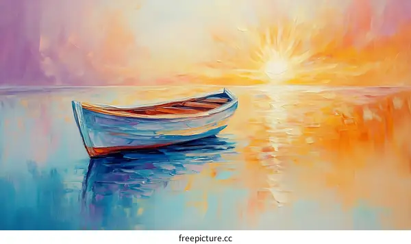 Sunrise Serenity Boat Painting