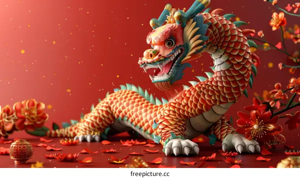 Chinese Dragon with Red Background