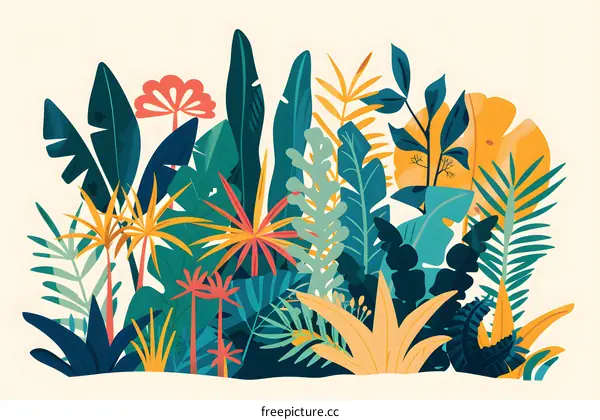 Tropical Plants Illustration with Lush Green Foliage