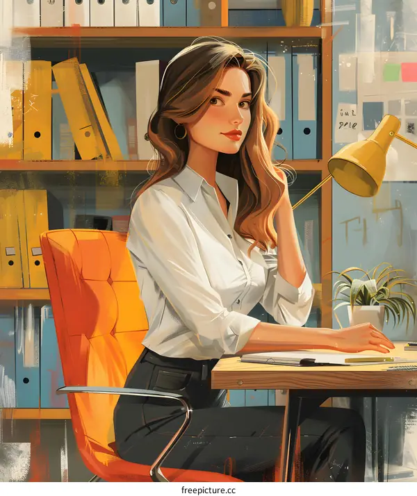 Illustration of a businesswoman working at her desk
