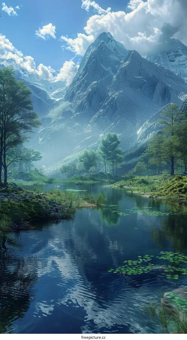 Majestic Mountain Lake with Lush Trees