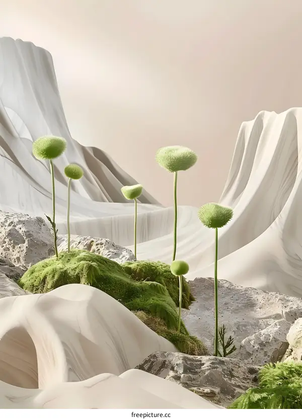 Abstract Minimalist Green Plants on a Sand Dune