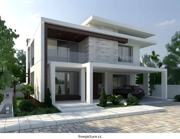 Modern House Design With Stone And Wood Accents