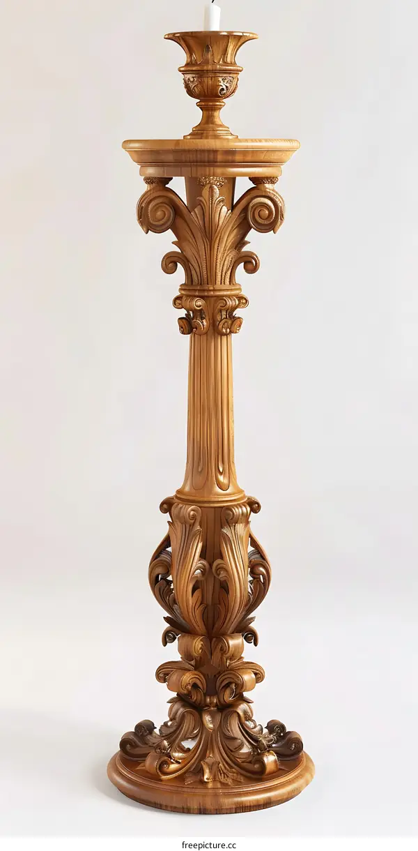 Ornate Wooden Candle Stand with Ornate Design