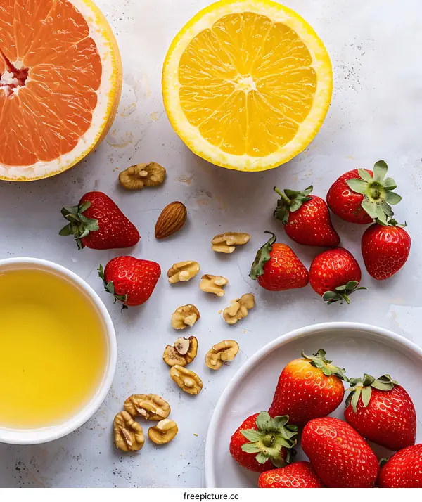 Healthy Breakfast Food With Citrus Fruit and Nuts