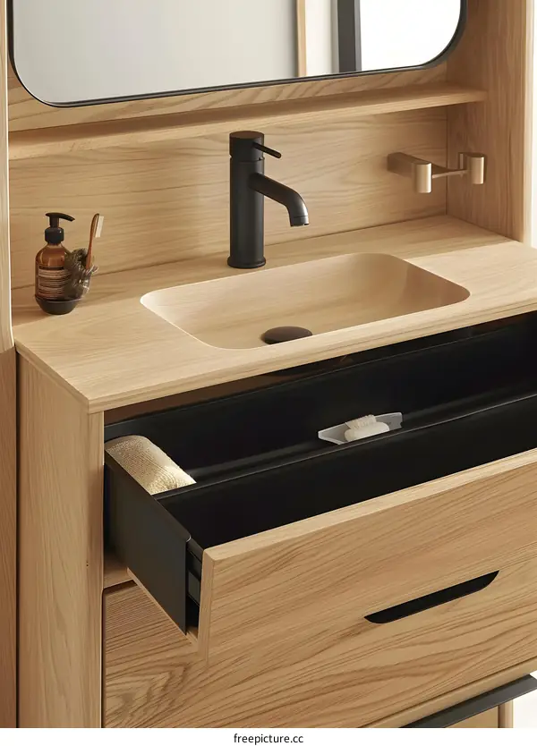 Modern Bathroom Vanity With Open Drawer
